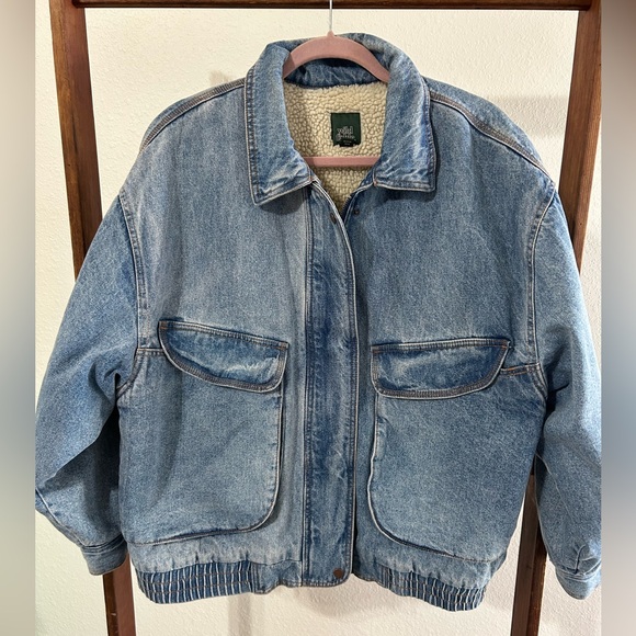 SOLD Wild Fable Sherpa-lined Oversized Denim Bomber Jacket Size Large - Picture 4 of 10